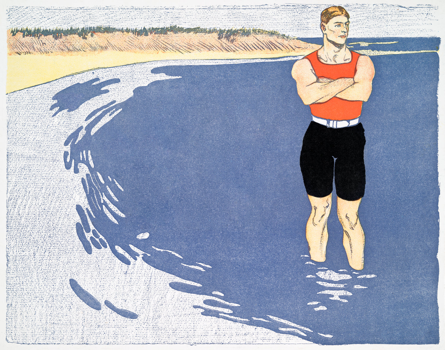 Man standing in the sea (1899) by Edward Penfield