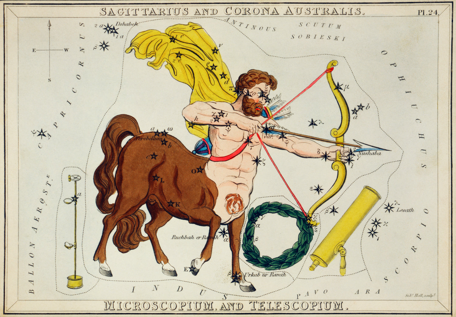 Sagittarius and Corona Australis, Microscopium and Telescopium (1831) by Sidney Hall