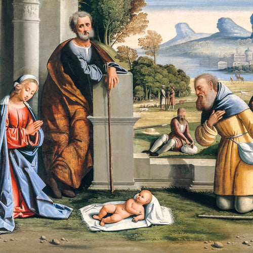 The Adoration of the Shepherds (1512) by L'Ortolano (Giovanni Battista Benvenuti)