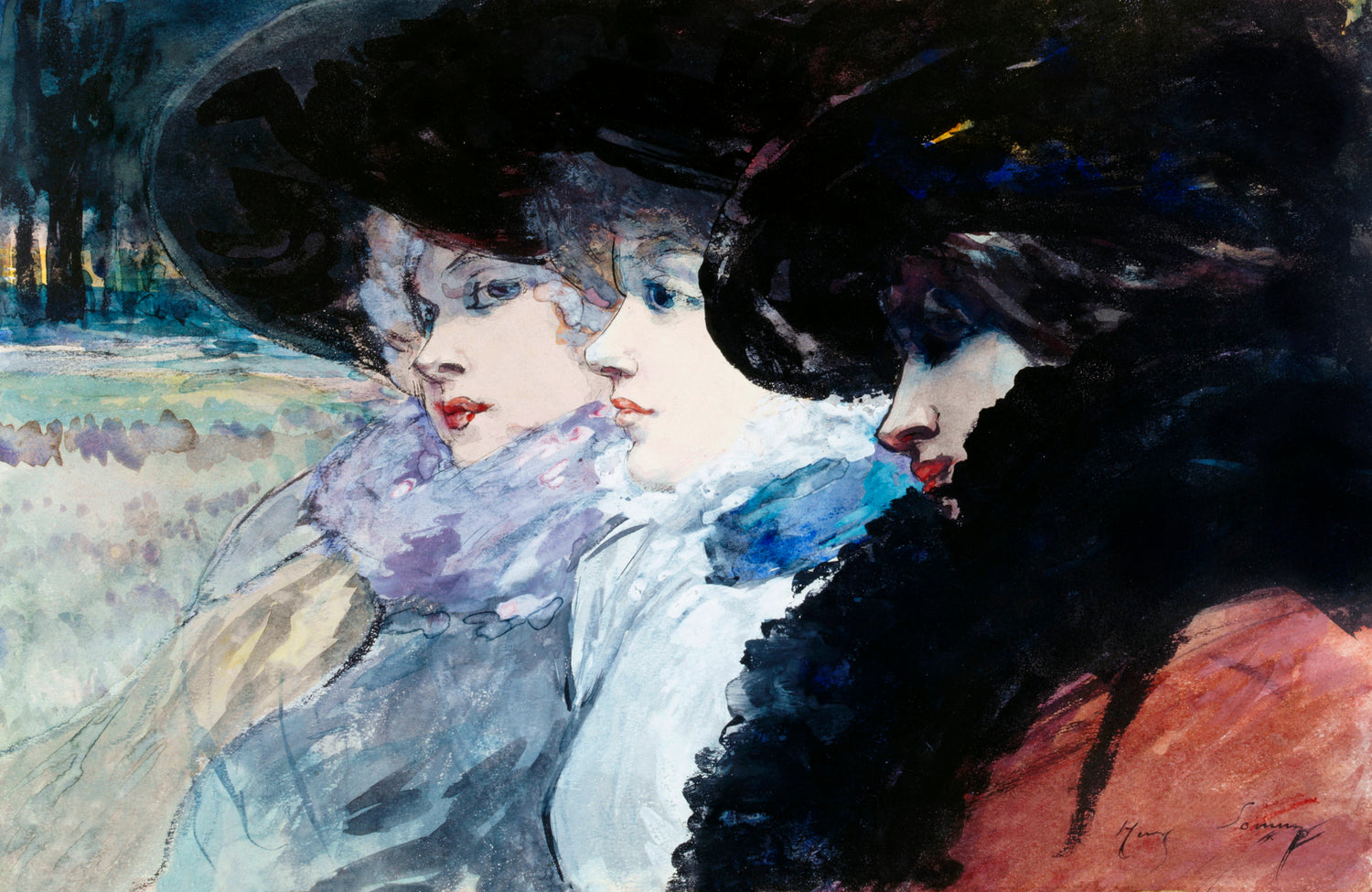 Three women in profile (1890-1900) by Henry Somm