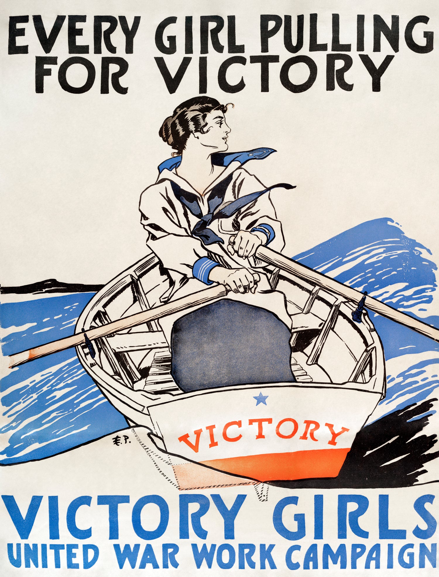 Every Girl Pulling for Victory, Victory Girls United War Work Campaign (1918) by Edward Penfield