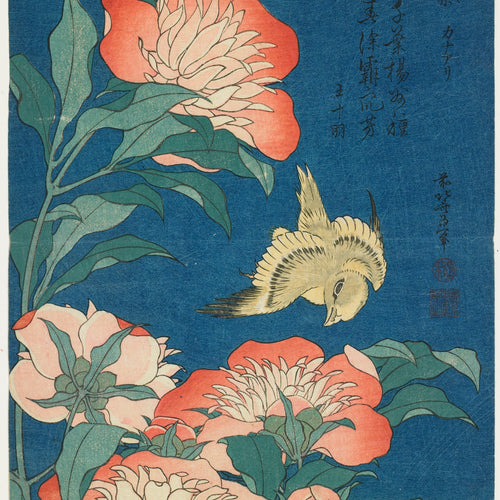 Peonies and Canary (1834) by Katsushika Hokusai