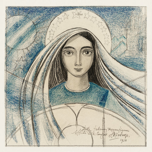 Detailed design of a woman's head for a poster for the International Eucharistic Congress held in Amsterdam from 22-27 July 1924 (1924) by Jan Toorop