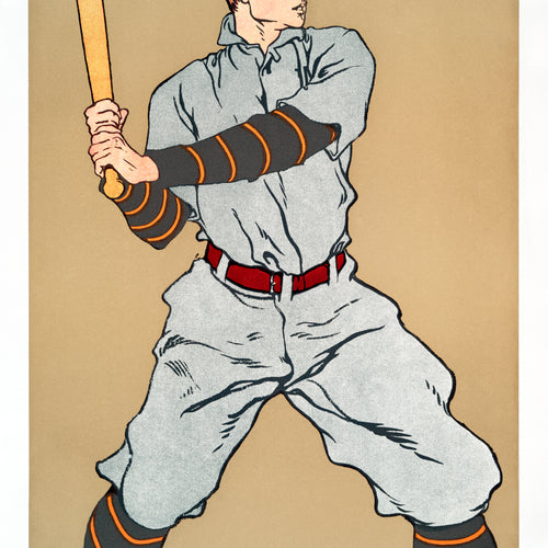 Vintage drawing of a baseball player holding a bat (1908) by Edward Penfield