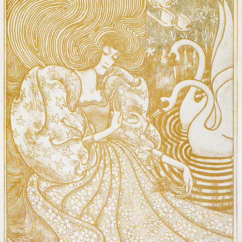 Woman with a Butterfly at a Pond with Two Swans (1894) by Jan Toorop