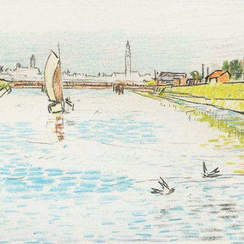 View of a Canal with a Sailing Ship (1907) by Jan Toorop