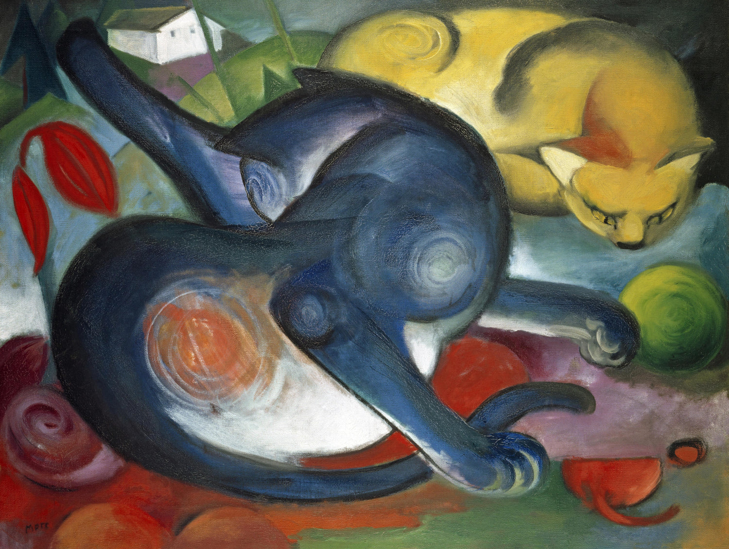 Two cats, blue and yellow (1912) by Franz Marc