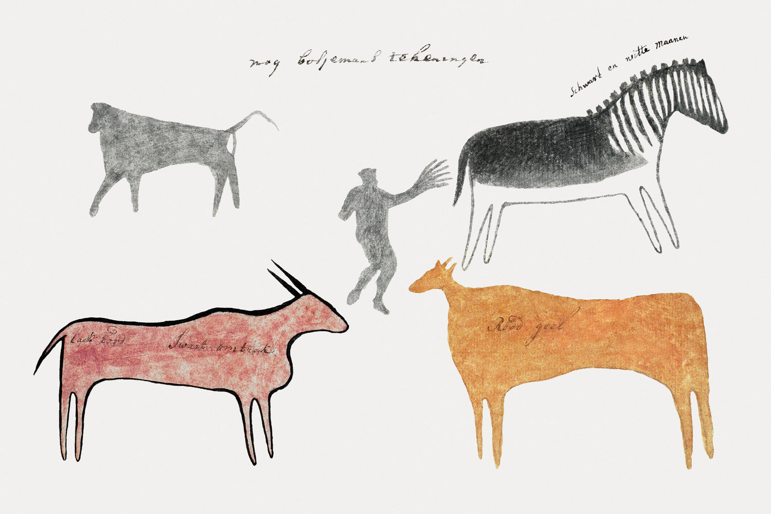 Copies of San rock paintings depicting creatures (1777) by Robert Jacob Gordon