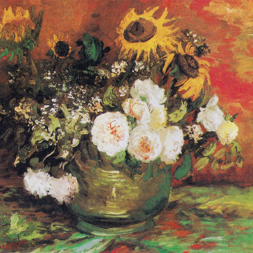 Bowl With Sunflowers Roses And Other Flowers (1886) by Vincent van Gogh