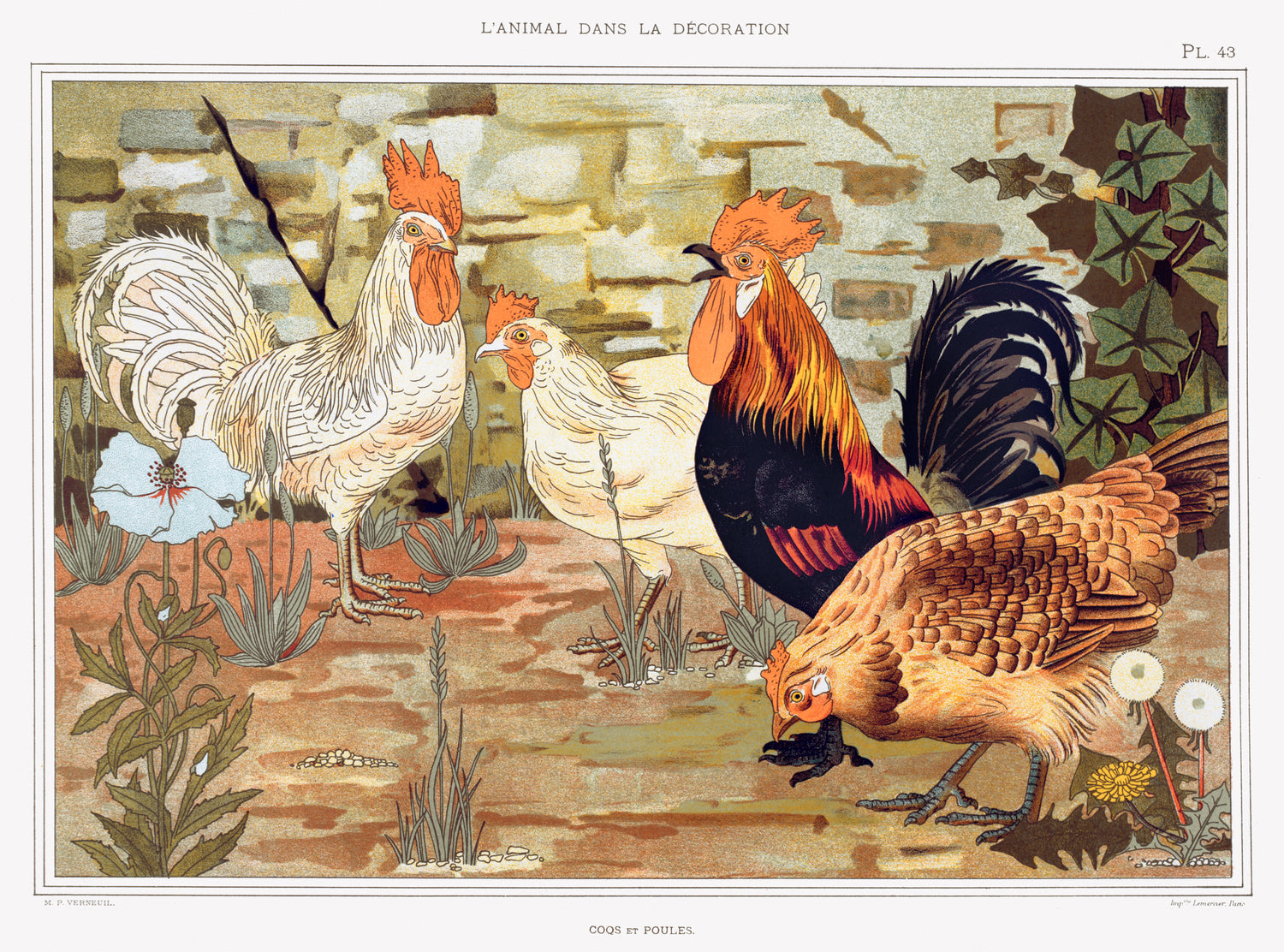 Coqs et poules from L'animal dans la d&eacute;coration (1897) by Maurice Pillard Verneuil