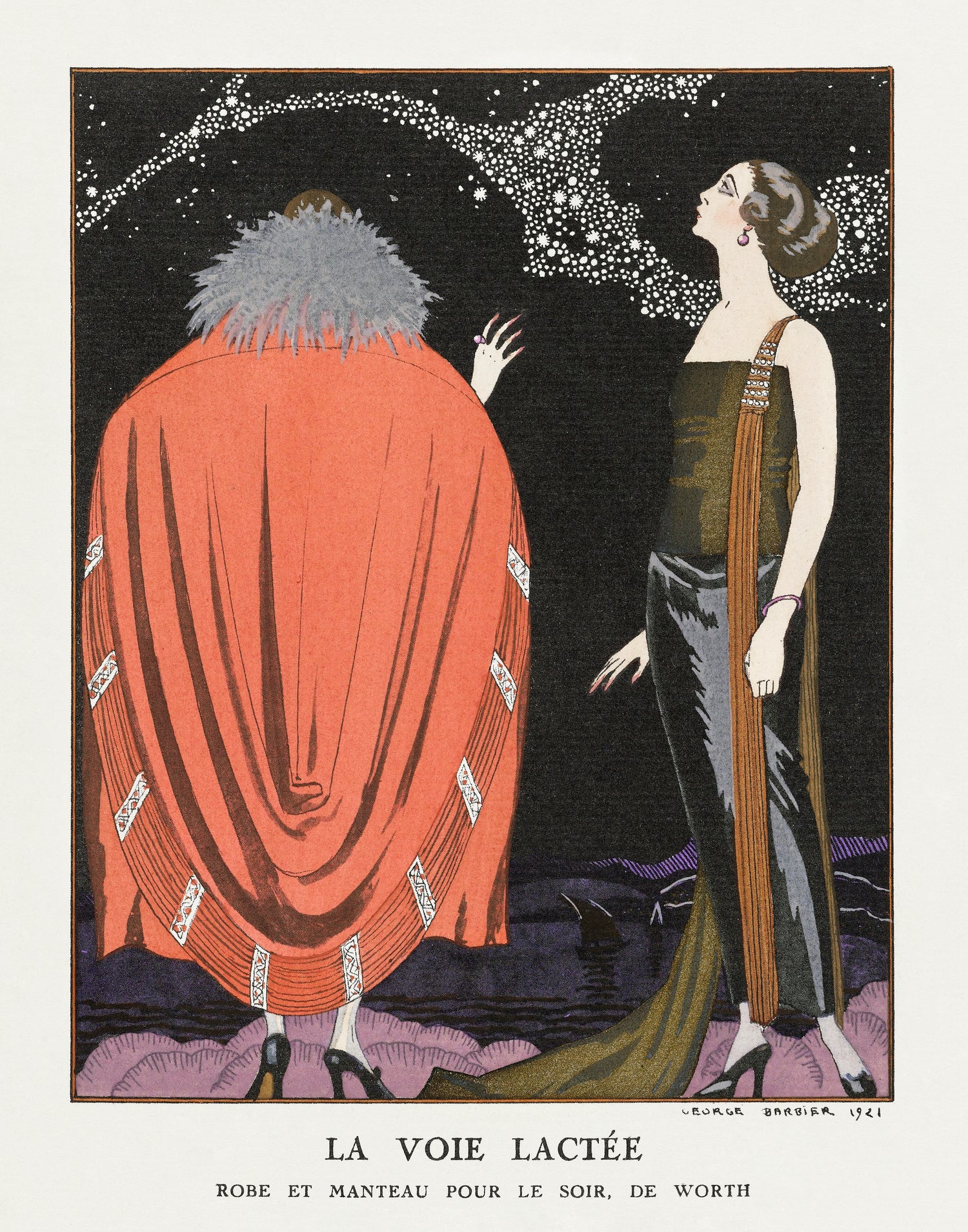 La voie lactée: Robe et manteau pour le soir, de Worth (1921) by George Barbier