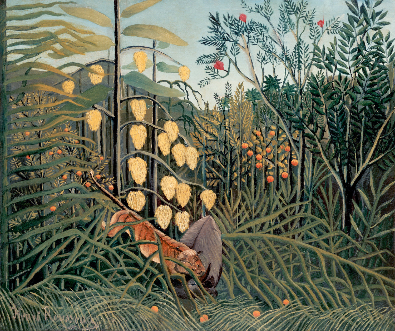 In a Tropical Forest. Struggle between Tiger and Bull (1908-1909) by Henri Rousseau