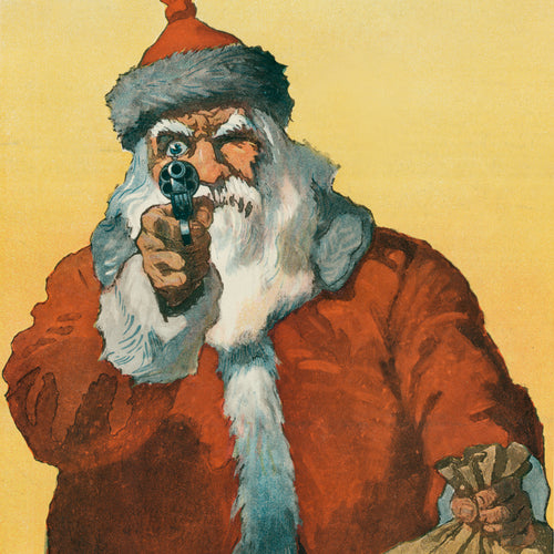 'Hands up!' Photomechanical Print Showing a Santa Claus Pointing a Handgun (1912) by Will Crawford