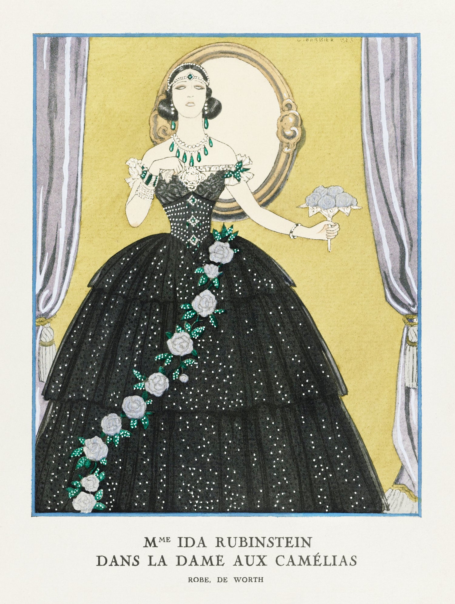 Mme Ida Rubinstein dans la dame aux cam&eacute;lias / Robe, de Worth from Gazette du Bon Ton. Art- Modes &  Frivolités No. 5 (1923) by George Barbier