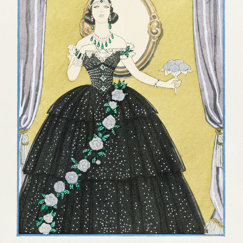 Mme Ida Rubinstein dans la dame aux camélias / Robe, de Worth from Gazette du Bon Ton. Art- Modes &  Frivolités No. 5 (1923) by George Barbier