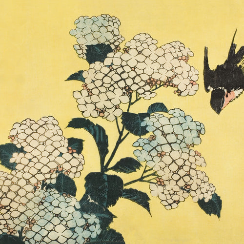 Hydrangea and Swallow, from an untitled series of large flowers (1833/34) by Katsushika Hokusai