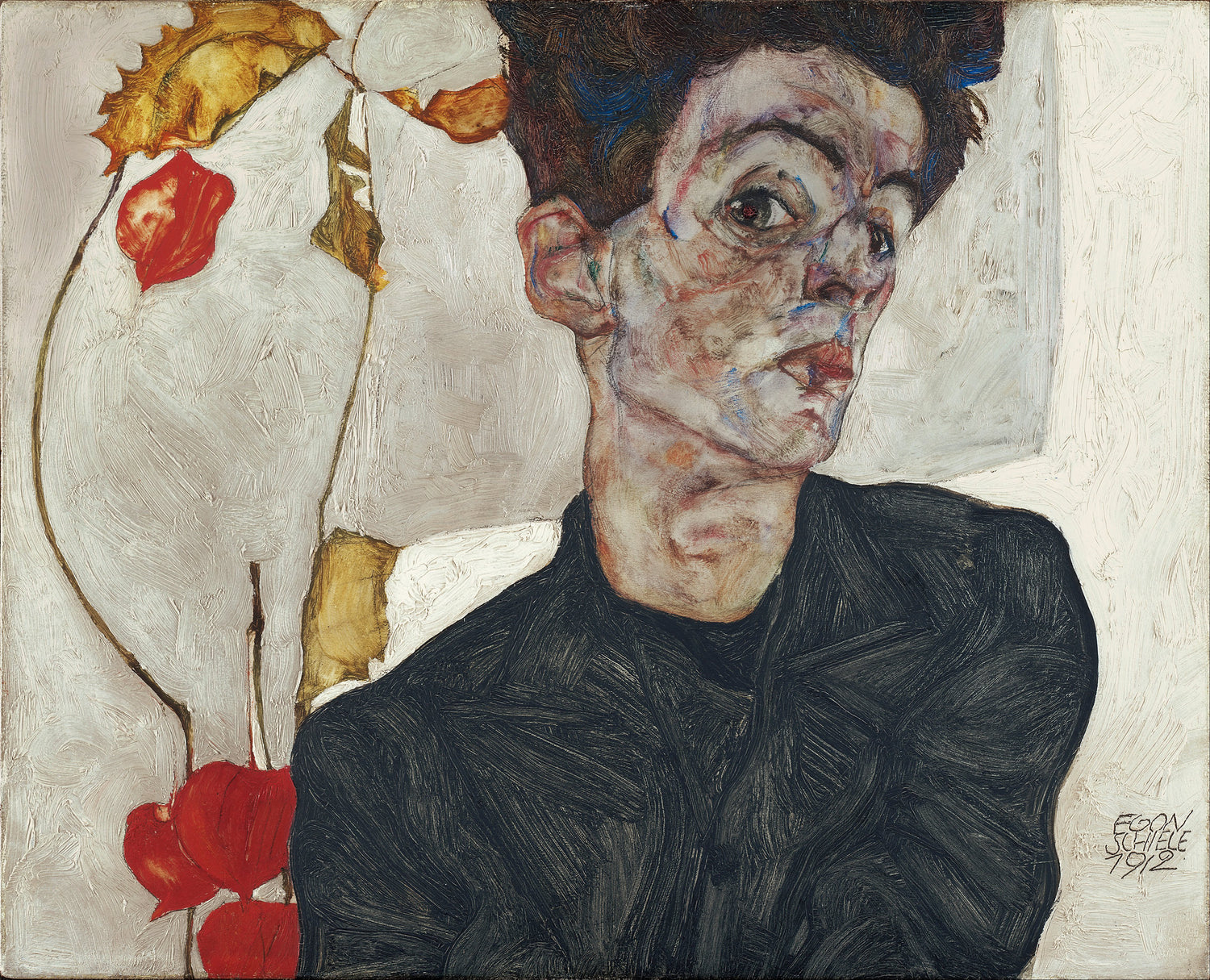 Self-Portrait with Physalis (1912) by Egon Schiele