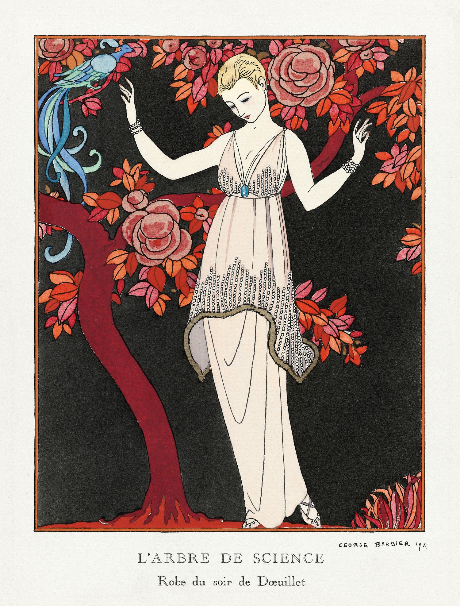 L'Arbre de science: Robe du soir de Doeuillet (1914) by George Barbier