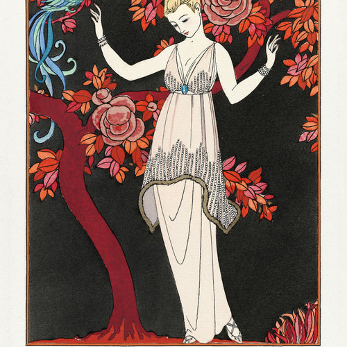 L'Arbre de science: Robe du soir de Doeuillet (1914) by George Barbier