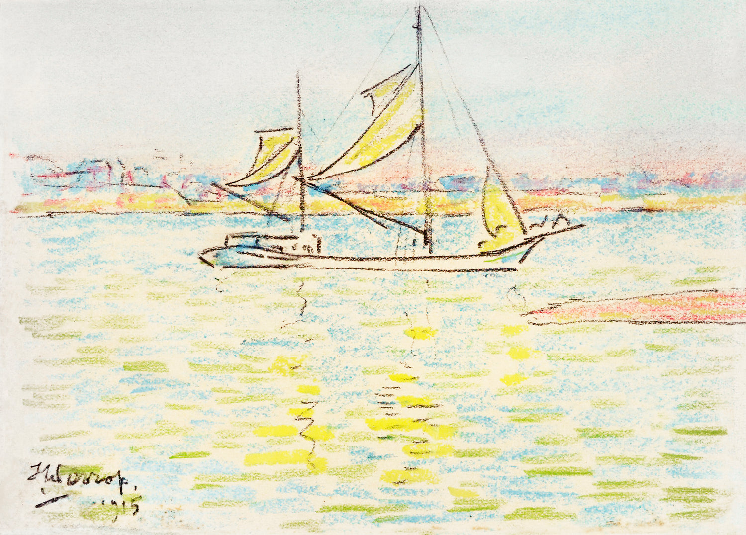 Two-master on the Zeeland waters (1915) by Jan Toorop