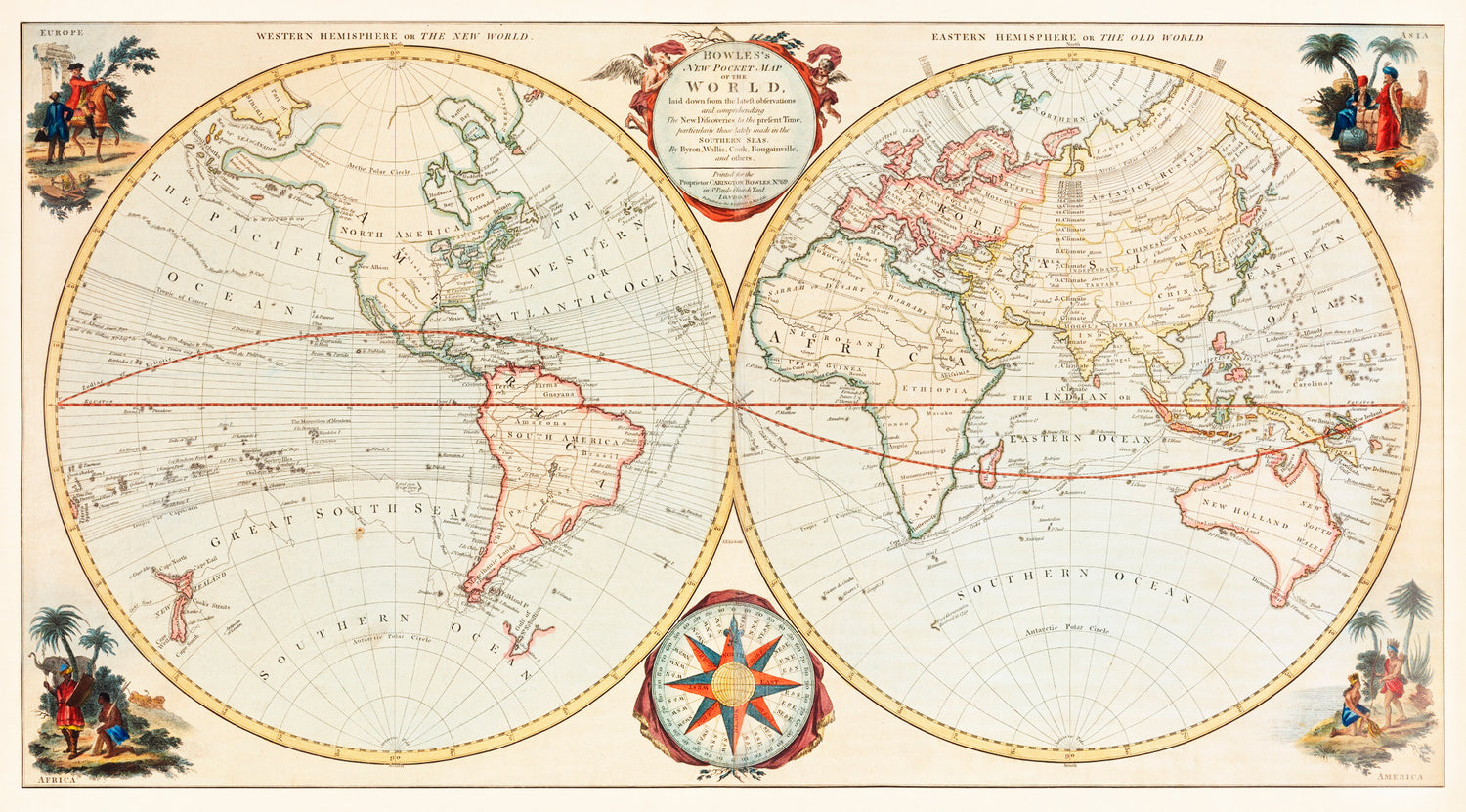 Bowles's new pocket map of the world: laid down from the latest observations and comprehending the new discoveries to the present time, particularly those lately made in the southern seas (No year mentioned) by Bowles Carington