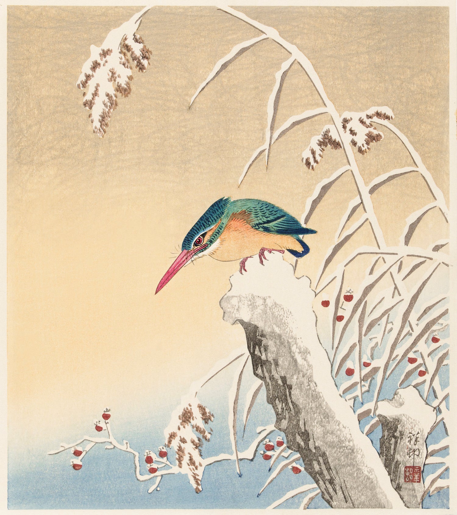 Kingfisher in the snow (1925 - 1936) by Ohara Koson