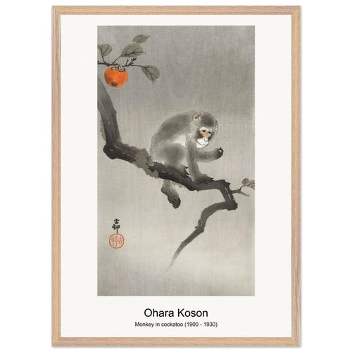 Monkey in cockatoo (1900 - 1930) by Ohara Koson. Archival Print on Museum Quality Matte Paper. Premium Wood Framed Wall Art. Original Aspect Ratio