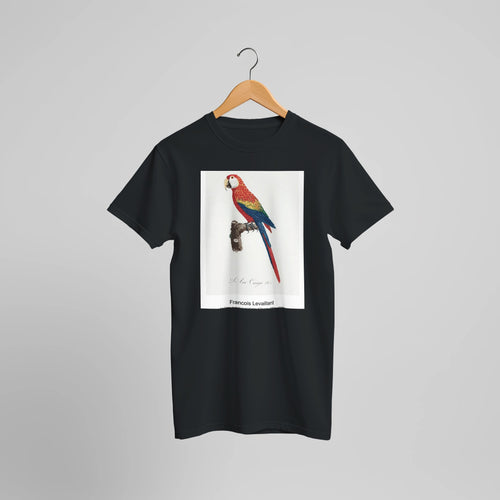 Ara Canga from Natural History of Parrots (1801—1805) by Francois Levaillant. Custom Print on a 100% Airlume Combed and Ring-Spun Cotton Unisex Crewneck T-shirt Optimised Aspect Ratio.