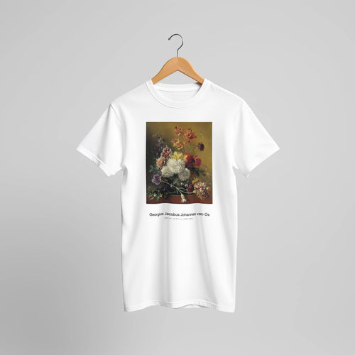Still Life with Flowers (1820-1861) by Georgius Jacobus Johannes van Os. Custom Print on a 100% Airlume Combed and Ring-Spun Cotton Unisex Crewneck T-shirt Original Aspect Ratio