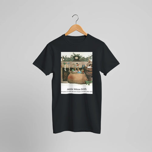 He spoke not a word, but went straight to his work (1863-1935) by Jessie Wilcox Smith. Custom Print on a 100% Airlume Combed and Ring-Spun Cotton Unisex Crewneck T-shirt Optimised Aspect Ratio.