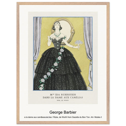 Mme Ida Rubinstein dans la dame aux camélias / Robe, de Worth from Gazette du Bon Ton. Art- Modes & Frivolités No. 5 (1923) by George Barbier. Archival Print on Museum Quality Matte Paper. Premium Wood Framed Wall Art. Original Aspect Ratio