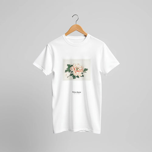 Pink rose (1913) by Kōno Bairei. Custom Print on a 100% Airlume Combed and Ring-Spun Cotton Unisex Crewneck T-shirt Original Aspect Ratio