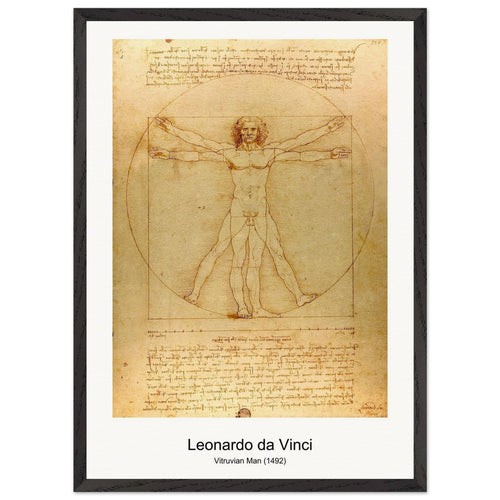 Vitruvian Man (1492) by Leonardo da Vinci. Archival Print on Museum Quality Matte Paper. Premium Wood Framed Wall Art. Original Aspect Ratio