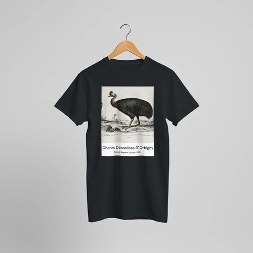 Casoar à casque (1892) by Charles Dessalines D' Orbigny. Custom Print on a 100% Airlume Combed and Ring-Spun Cotton Unisex Crewneck T-shirt Optimised Aspect Ratio.