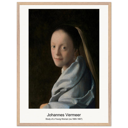 Study of a Young Woman (ca. 1665-1667) by Johannes Vermeer. Archival Print on Museum Quality Matte Paper. Premium Wood Framed Wall Art. Optimised Aspect Ratio.