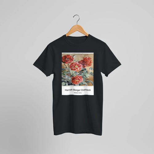 Dahlias (1915) by Hannah Borger Overbeck. Custom Print on a 100% Airlume Combed and Ring-Spun Cotton Unisex Crewneck T-shirt Optimised Aspect Ratio.