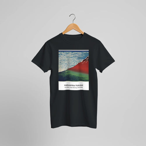 Fine Wind, Clear Morning (1760-1849) by Katsushika Hokusai. Custom Print on a 100% Airlume Combed and Ring-Spun Cotton Unisex Crewneck T-shirt Optimised Aspect Ratio.
