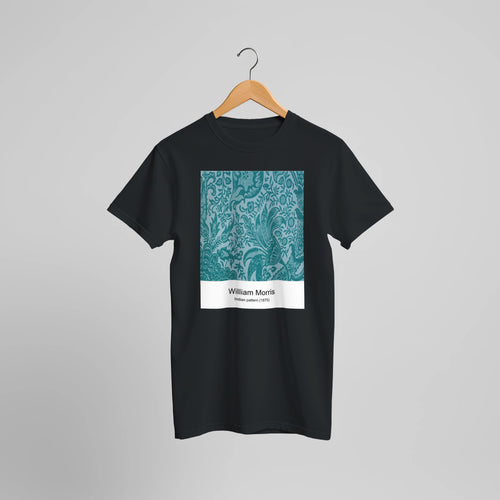 Willow bough pattern (1887) by William Morris. Custom Print on a 100% Airlume Combed and Ring-Spun Cotton Unisex Crewneck T-shirt Optimised Aspect Ratio.