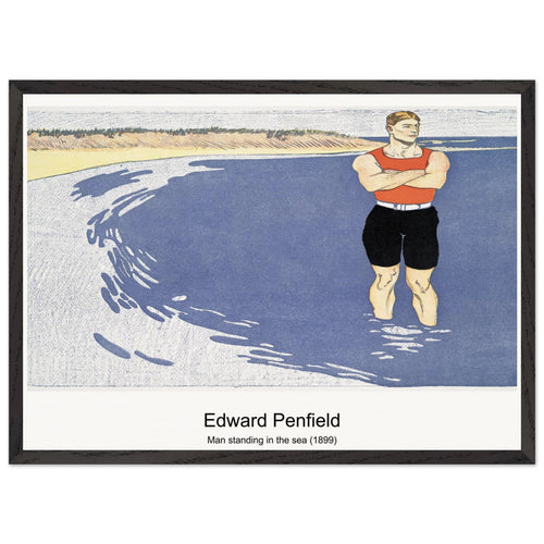 Man standing in the sea (1899) by Edward Penfield. Archival Print on Museum Quality Matte Paper. Premium Wood Framed Wall Art. Optimised Aspect Ratio.