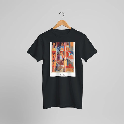 Red green and Violet-Yellow Rhythms (1920) by Paul Klee. Custom Print on a 100% Airlume Combed and Ring-Spun Cotton Unisex Crewneck T-shirt Optimised Aspect Ratio.