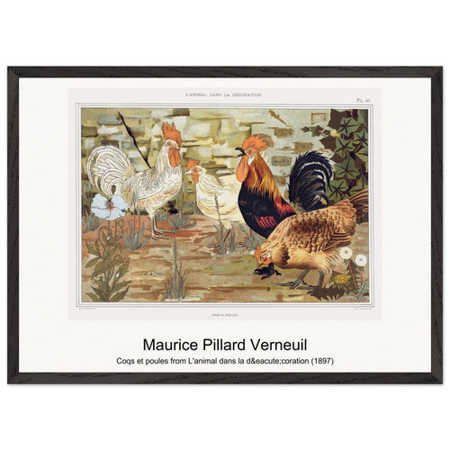 Coqs et poules from L'animal dans la décoration (1897) by Maurice Pillard Verneuil. Archival Print on Museum Quality Matte Paper. Premium Wood Framed Wall Art. Original Aspect Ratio