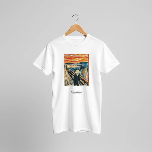 The Scream (1893) by Edvard Munch. Custom Print on a 100% Airlume Combed and Ring-Spun Cotton Unisex Crewneck T-shirt Original Aspect Ratio