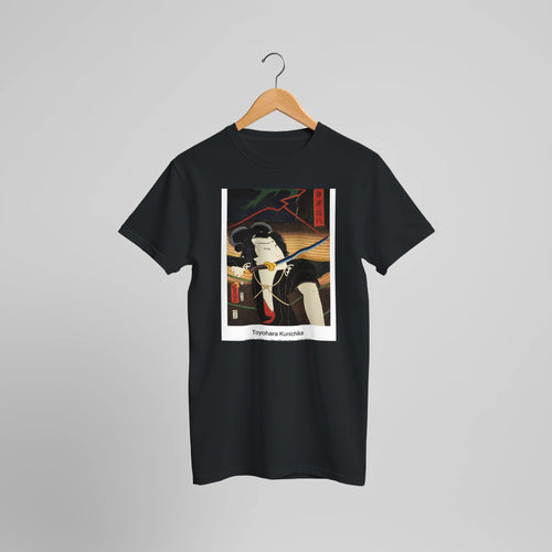 Portraits of Actors, Often Playing Roles (1835-1900) by Toyohara Kunichika. Custom Print on a 100% Airlume Combed and Ring-Spun Cotton Unisex Crewneck T-shirt Optimised Aspect Ratio.