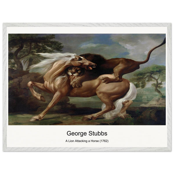 A Lion Attacking a Horse (1762) by George Stubbs. Archival Print on Museum Quality Matte Paper. Premium Wood Framed Wall Art. Optimised Aspect Ratio.