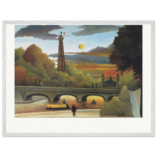 Seine and Eiffel-tower in the sunset (1910) by Henri Rousseau. Archival Print on Museum Quality Matte Paper. Premium Wood Framed Wall Art. Original Aspect Ratio