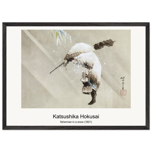 fisherman in a snow (1821) by Katsushika Hokusai. Archival Print on Museum Quality Matte Paper. Premium Wood Framed Wall Art. Original Aspect Ratio