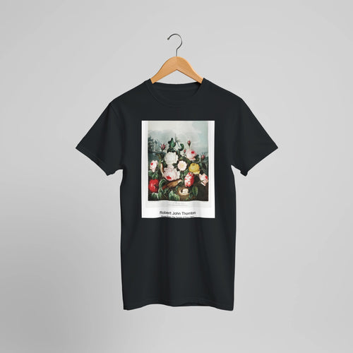 Tulips from The Temple of Flora (1807) by Robert John Thornton. Custom Print on a 100% Airlume Combed and Ring-Spun Cotton Unisex Crewneck T-shirt Optimised Aspect Ratio.