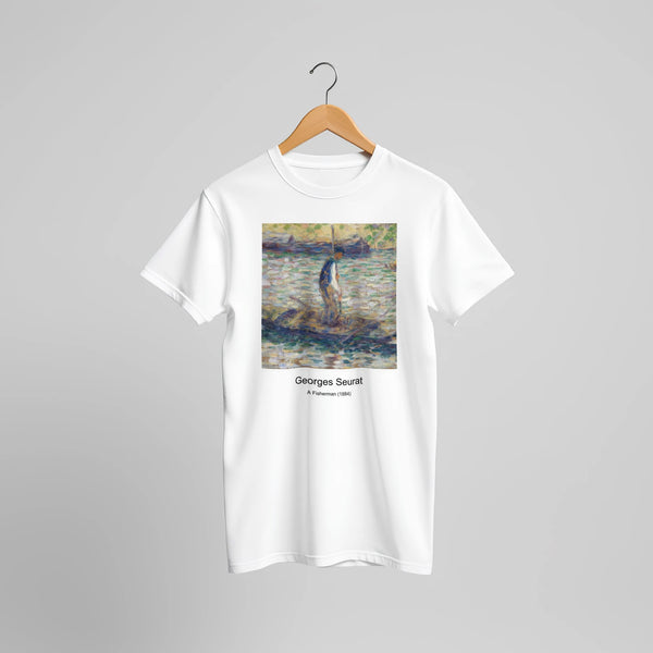 A Fisherman (1884) by Georges Seurat. Custom Print on a 100% Airlume Combed and Ring-Spun Cotton Unisex Crewneck T-shirt Original Aspect Ratio