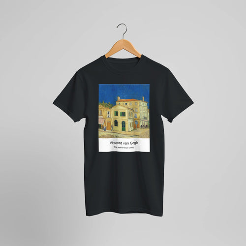 Starry Night Over the Rhone (1888) by Vincent van Gogh. Custom Print on a 100% Airlume Combed and Ring-Spun Cotton Unisex Crewneck T-shirt Optimised Aspect Ratio.