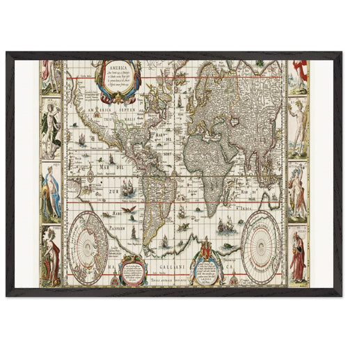 Nova totius terrarum orbis geographica ac hydrographica tabula (1635-1649) by Jan Aertse van den Ende. Archival Print on Museum Quality Matte Paper. Premium Wood Framed Wall Art. Optimised Aspect Ratio.